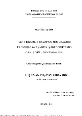 Hoàn thiện ông tác đào tạo cán bộ công chức tại cục hải quan thành phố hà nội theo hệ thống quản lý chất lượng iso 9001 2008