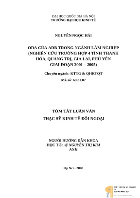 Luận văn oda của ngân hàng phát triển châu á adb trong ngành lâm nghiệp nghiên cứu trường hợp 4 tỉnh thanh hóa quảng trị gia lai phú yên giai đoạn 2001 2005