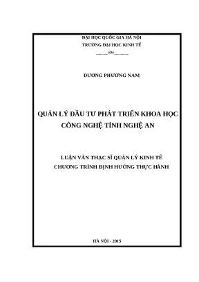 Luận văn quản lý đầu tư phát triển khoa học và công nghệ tỉnh nghệ an