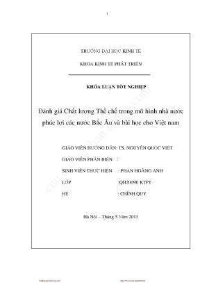 Khóa luận tốt nghiệp đánh giá chất lượng thể chế trong mô hình nhà nước phúc lợi các nước bắc âu và bài học cho việt nam