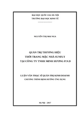 Luận văn quản trị thương hiệu thời trang mặc nhà sunfly tại công ty tnhh minh hương p n d
