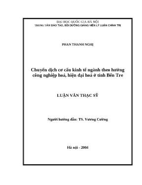 Luận văn chuyển dịch cơ cấu kinh tế ngành theo hướng công nghiệp hoá hiện đại hoá ở tỉnh bến tre