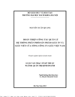 Hoàn thiện ông tác quản lý hệ thống phân phối sản phẩm giấy in và giấy viết của tổng công ty giấy việt nam