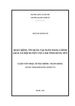 Luận văn hoạt động tín dụng tại ngân hàng chính sách xã hội huyện văn lâm tỉnh hưng yên