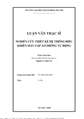 Nghiên ứu thiết kế hệ thống điều khiển máy gấp áo phông tự động