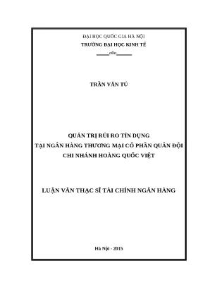 Luận văn quản trị rủi ro tín dụng tại ngân hàng thương mại cổ phần quân đội chi nhánh hoàng quốc việt