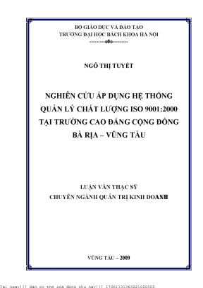 Nghiên ứu áp dụng hệ thống quản lý hất lượng iso 90012000 tại trường cao đẳng cộng đồng bà rịa vũng tàu