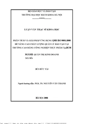 Phân tíh và giải pháp ứng dụng qms iso 90012000 để nâng ao hất lượng quản lý đào tạo tại trường ao đẳng ông nghiệp thự phẩm tp hồ chí minh