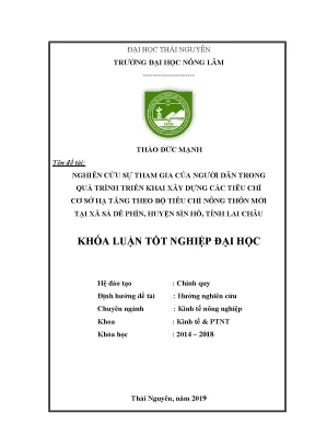 Khóa luận tốt nghiệp nghiên cứu sự tham gia của người dân trong quá trình triển khai xây dựng các tiêu chí cơ sở hạ tầng theo bộ tiêu chí nông thôn mới tại xã sà dề phìn huyện sìn hồ tỉnh lai châu