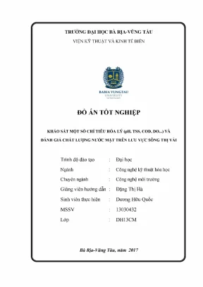 Đồ án khảo sát một số chỉ tiêu hóa lý ph tss cod do và đánh giá chất lượng nước mặt trên lưu vực sông thị vải