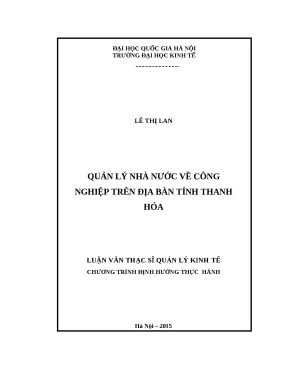 Luận văn quản lý nhà nước về công nghiệp trên địa bàn tỉnh thanh hóa