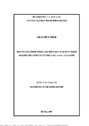 Một số biện pháp nâng ao hiệu quả sản xuất kinh doanh ho ông ty ổ phần bia nada nam định