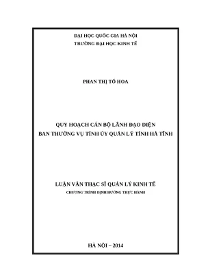 Luận văn quy hoạch cán bộ lãnh đạo diện ban thường vụ tỉnh ủy quản lý tỉnh hà tĩnh