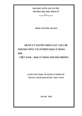 Luận văn quản lý nguồn nhân lực tại chi nhánh công ty cổ phần đại lý hàng hải việt nam đại lý hàng hải hải phòng