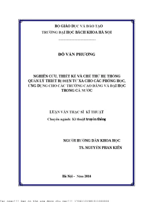 Nghiên ứu thiết kế và hế thử hệ thống quản lý thiết bị điện từ xa ho á phòng họ ứng dụng ho á trường ao đẳng và đại họ trong ả nướ