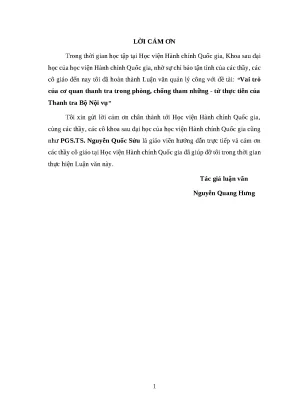 Luận văn ths qlc vai trò của cơ quan thanh tra trong phòng chống tham những từ thực tiễn của thanh tra bộ nội vụ