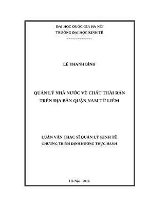 Luận văn quản lý nhà nước về chất thải rắn trên địa bàn quận nam từ liêm