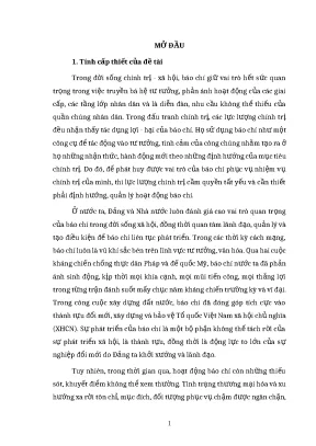 Luận văn sự lãnh đạo của đảng đối với báo chí địa phương vùng đồng bằng sông cửu long hiện nay