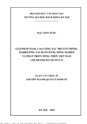 Giải pháp nâng ao công tác truyền thông marketing tại ngân hàng nông nghiệp và phát triển nông thôn việt nam chi nhánh hải dương ii