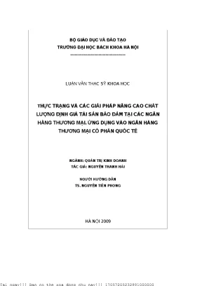 Thự trạng và á giải pháp nâng ao hất lượng định giá tài sản bảo đảm tại á ngân hàng thương mại ứng dụng vào ngân hàng thương mại ổ phần quố tế