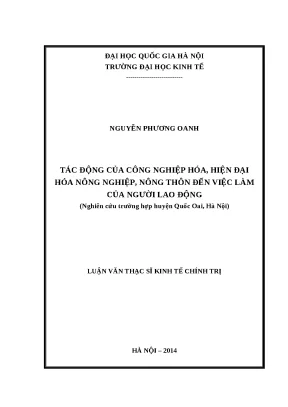 Luận văn tác động của công nghiệp hóa hiện đại hóa nông nghiệp nông thôn đến việc làm của người lao động nghiên cứu trường hợp huyện quốc oai hà nội