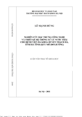Nghiên ứu đặ trưng ông nghệ và thiết kế hệ thống xử lý nướ thải ho bệnh viện đa khoa huyện thạh hà tỉnh hà tĩnh
