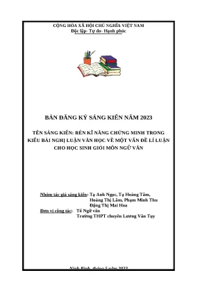 Rèn kĩ năng chứng minh trong kiểu bài nghị luận về một vấn đề lí luận văn học cho học sinh giỏi môn ngữ văn