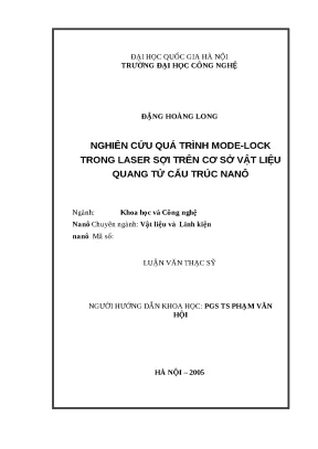 Luận văn nghiên cứu quá trình mode lock trong laser sợi trên cơ sở vật liệu quang tử cấu trúc nanô
