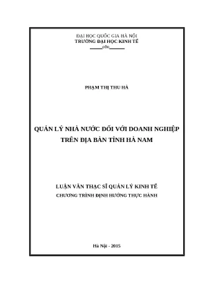 Luận văn quản lý nhà nước đối với doanh nghiệp trên địa bàn tỉnh hà nam