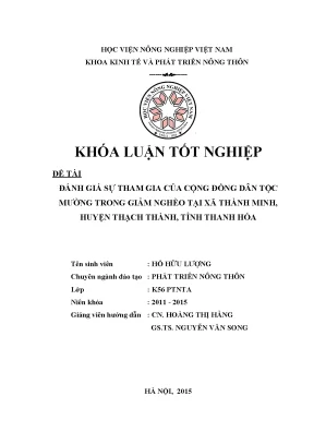 Khóa luận tốt nghiệp đánh giá liên kết trong sản xuất và tiêu thụ khoai tây atlantic tại xã yên trung huyện yên phong tỉnh bắc ninh