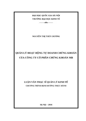 Luận văn quản lý hoạt động tự doanh chứng khoán của công ty cổ phần chứng khoán mb