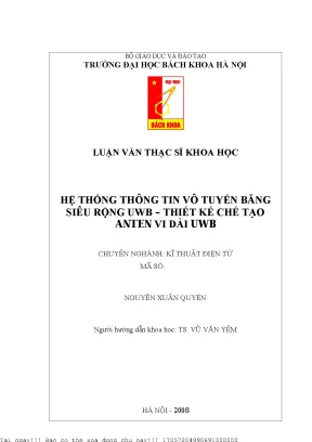 Hệ thống thông tin vô tuyến băng siêu rộng uwb thiết kế hế tạo anten vi dải uwb