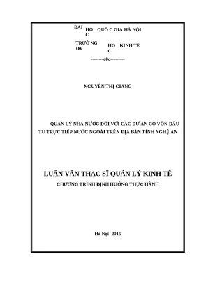 Luận văn quản lý nhà nước đối với các dự án có vốn đầu tư trực tiếp nước ngoài trên địa bàn tỉnh nghệ an