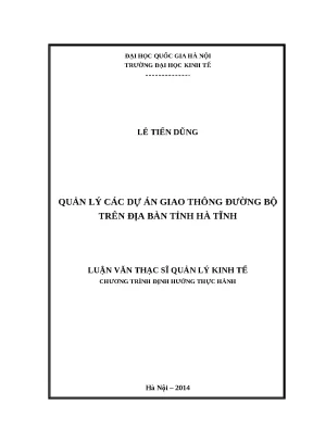 Luận văn quản lý các dự án giao thông đường bộ trên địa bàn tỉnh hà tĩnh