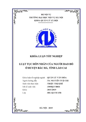 Khoá luận tốt nghiệp luật tục hôn nhân của người dao đỏ ở huyện bắc hà tỉnh lào cai