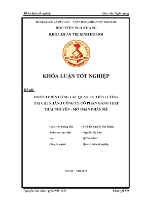 Hoàn thiện công tác quản lý tiền lương tại chi nhánh công ty cổ phần gang thép thái nguyên mỏ than phấn mễ