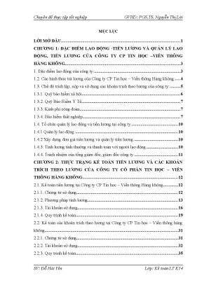 Hoàn thiện kế toán tiền lương và các khoản trích theo lương tại công ty cổ phần tin học viễn thông hàng không