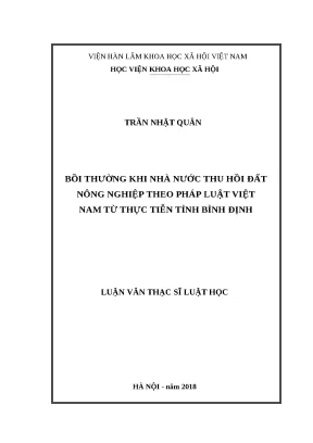 Luận văn thạc sĩ luật học bồi thường khi nhà nước thu hồi đất nông nghiệp theo pháp luật việt nam từ thực tiễn tỉnh bình định