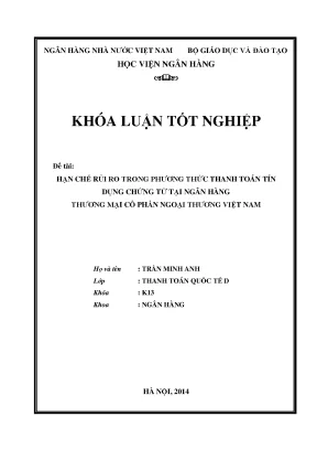 Hạn chế rủi ro trong phương thức thanh toán tín dụng chứng từ tại ngân hàng thương mại cổ phần ngoại thương việt nam