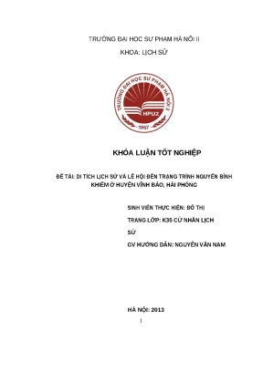 Khóa luận tốt nghiệp di tích lịch sử và lễ hội đền trạng trình nguyễn bỉnh khiêm ở huyện vĩnh bảo hải phòng