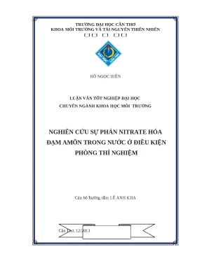 Luận văn tốt nghiệp nghiên cứu sự phản nitrate hóa đạm amôn trong nước ở điều kiện phòng thí nghiệm