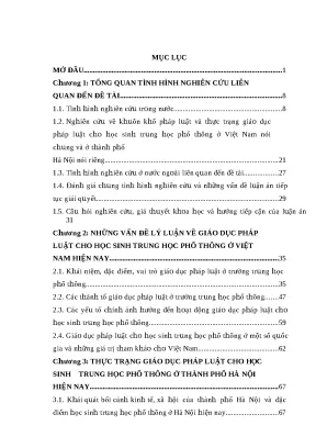 Luận văn tiến sĩ giáo dục giáo dục pháp luật cho học sinh trung học phổ thông từ thực tiễn thành phố hà nội