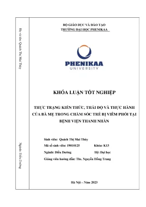 Thực trạng kiến thức thái độ và thực hành của bà mẹ trong chăm sóc trẻ bị viêm phổi tại bệnh viện thanh nhàn