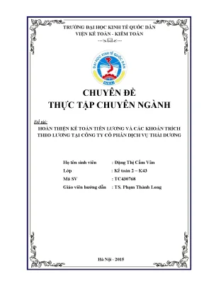 Hoàn thiện kế toán tiền lương và các khoản trích theo lương tại công ty cổ phần dịch vụ thái dương