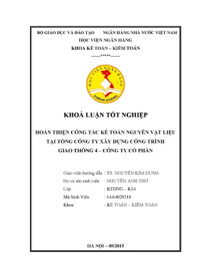 Hoàn thiện công tác nguyên vật liệu tại tổng công ty xây dựng công trình giao thông 4 công ty cổ phần