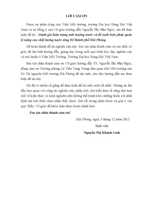 Đánh giá hiện trạng môi trường nước và đề xuất biện pháp quản lý nâng cao chất lượng nước sông rế thành phố hải phòng