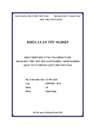 Phát triển bền vững tài chính vi mô nhằm mục tiêu xóa đói giảm nghèo kinh nghiệm quốc tế và những gợi ý cho việt nam