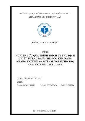 Nghiên quá quá trình trích ly thu dịch chiết từ rau đắng biển có khả năng kháng enzyme α amylase với sự hỗ trợ của enzyme cellulase