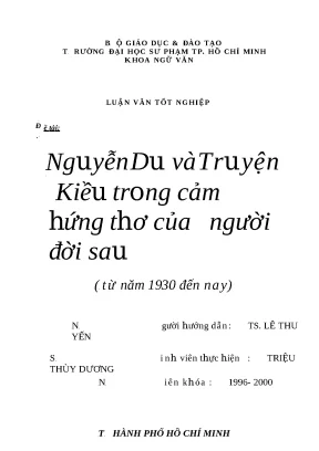 Luận văn tốt nghiệp nguyễn du và truyện kiều trong cảm hứng thơ của người đời sau từ năm 1930 đến nay