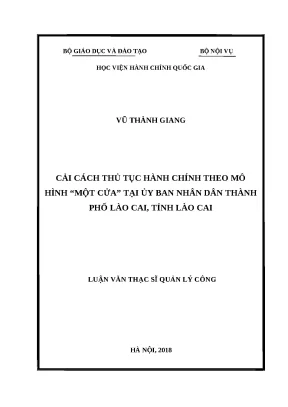 Luận văn thạc sĩ cải cách thủ tục hành chính theo mô hình một cửa tại ủy ban nhân dân thành phố lào cai tỉnh lào cai